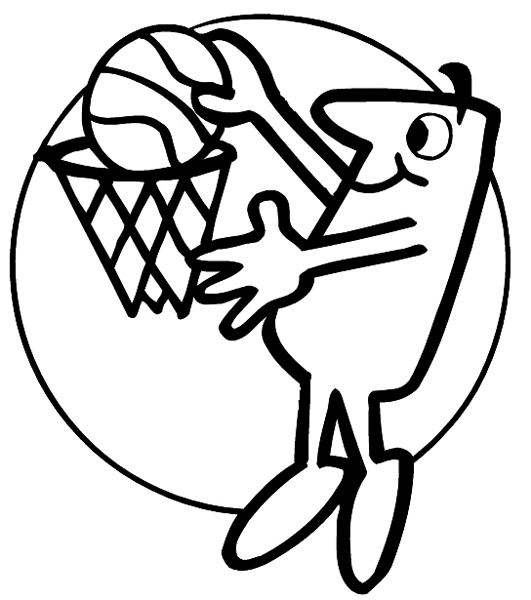 Basketball player making a basket vinyl sticker. Customize on line. Sports 085-1196